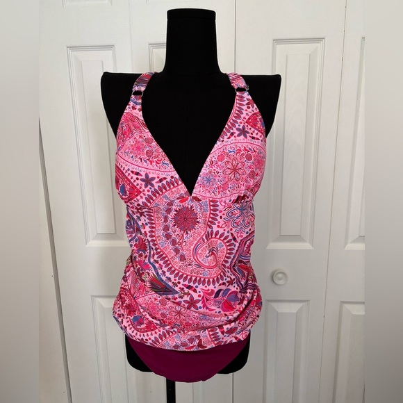 CUPSHE Women's Two-Piece  Tankini Set V-Neck, Crisscross Back, Mid-Rise XL NWT - Picture 1 of 9